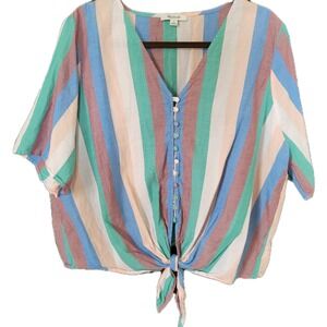 Madewell Novel Tie-Front 100% Cotton, Button Top in Flagstaff Stripe Retro 2XL